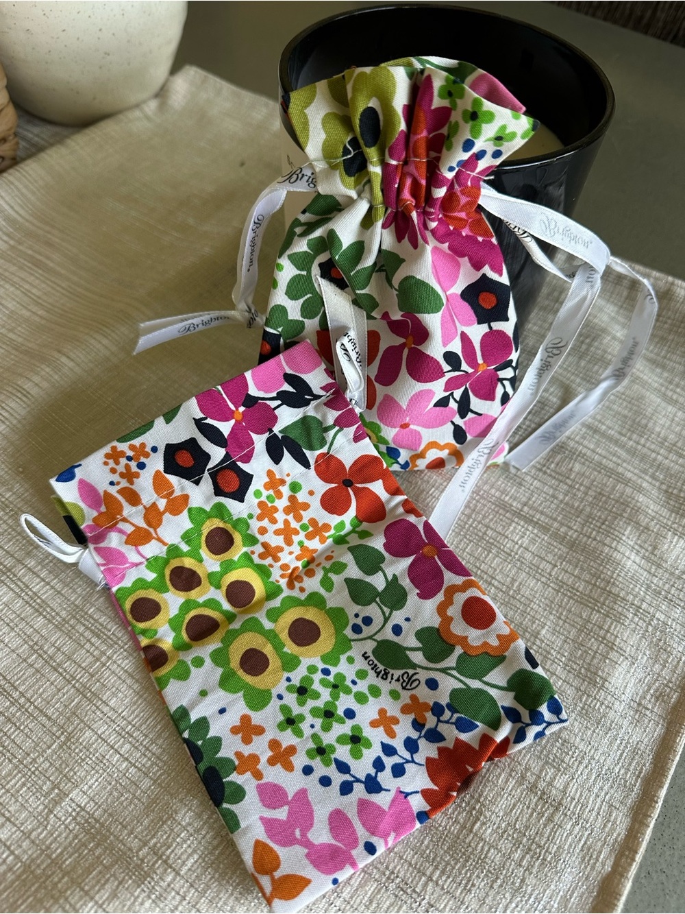 Brighton Multicolor Floral Drawstring Pouch Pair .. travel / tote / storage bags - Picture 4 of 5